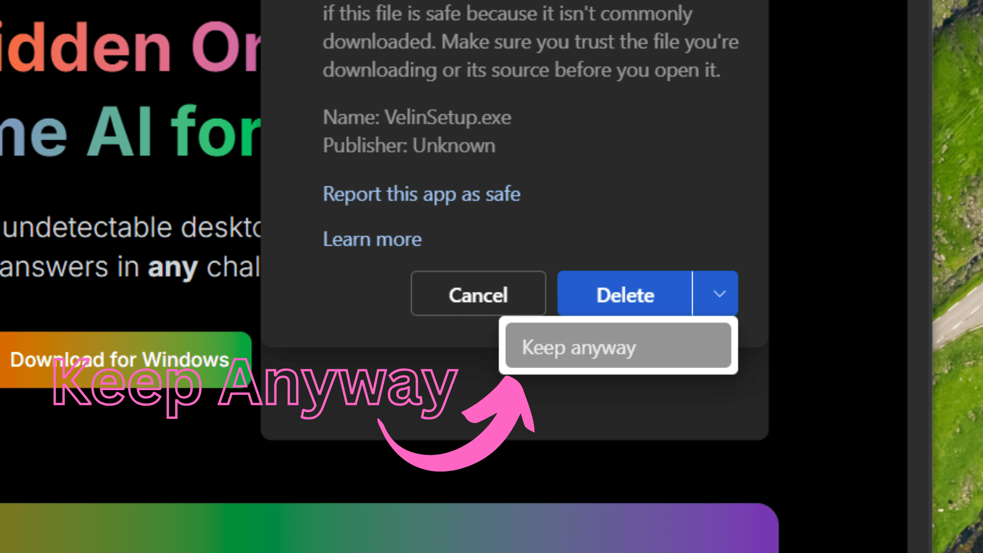 Keep anyways the downloaded VelinSetup.exe file