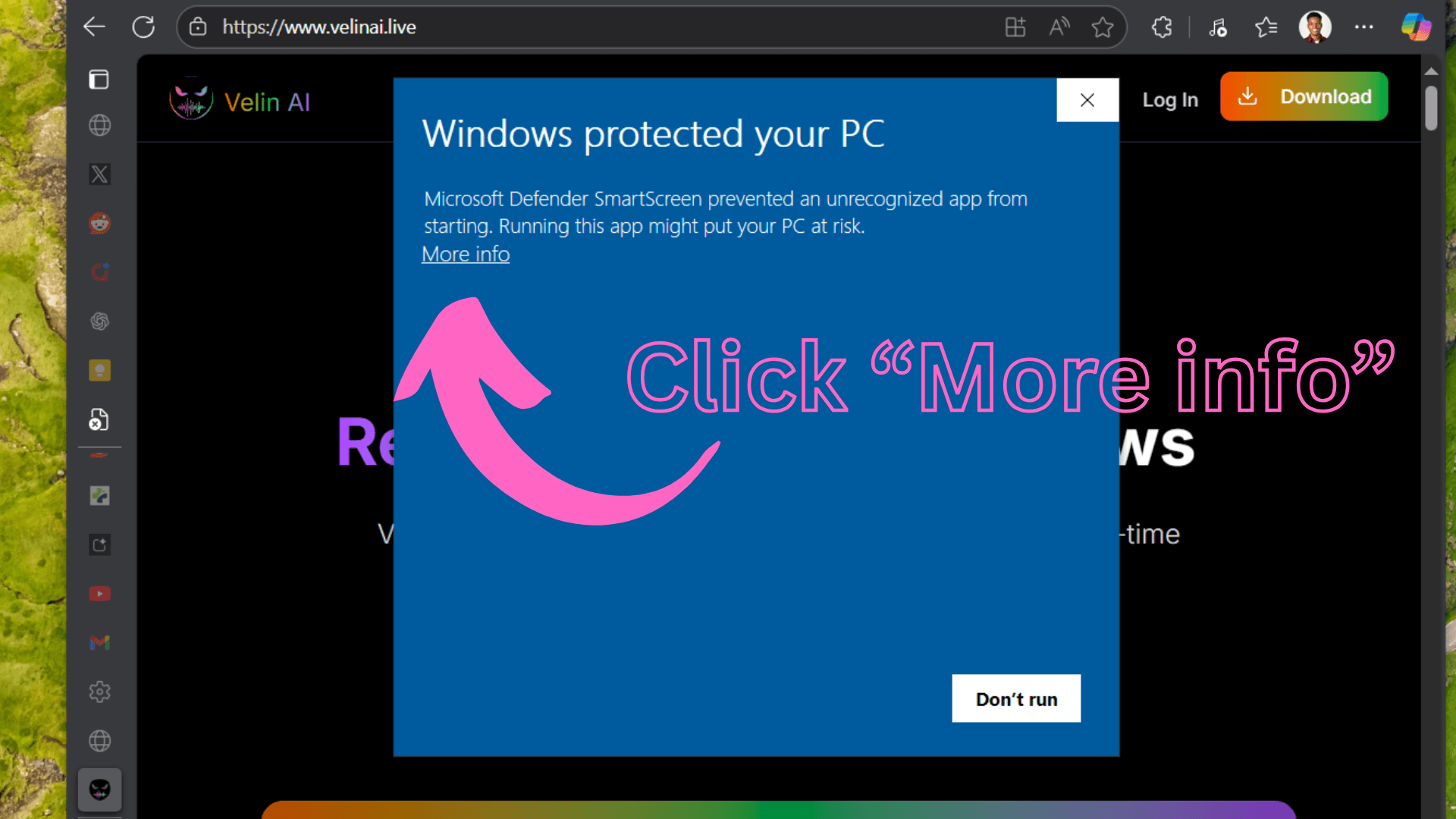 Click 'More info' to proceed